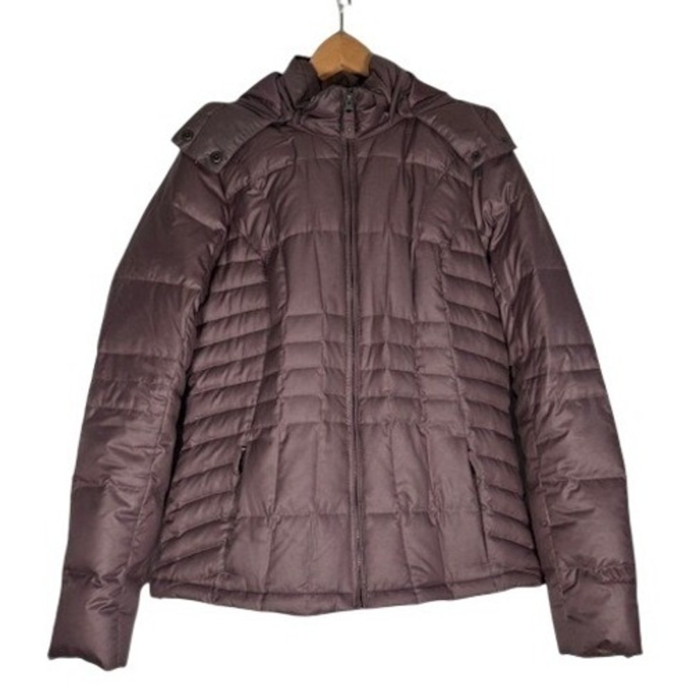 Eddie Bauer Goose Down Puffer Jacket Hooded Purple Faux‎ Fur Trim Size TM